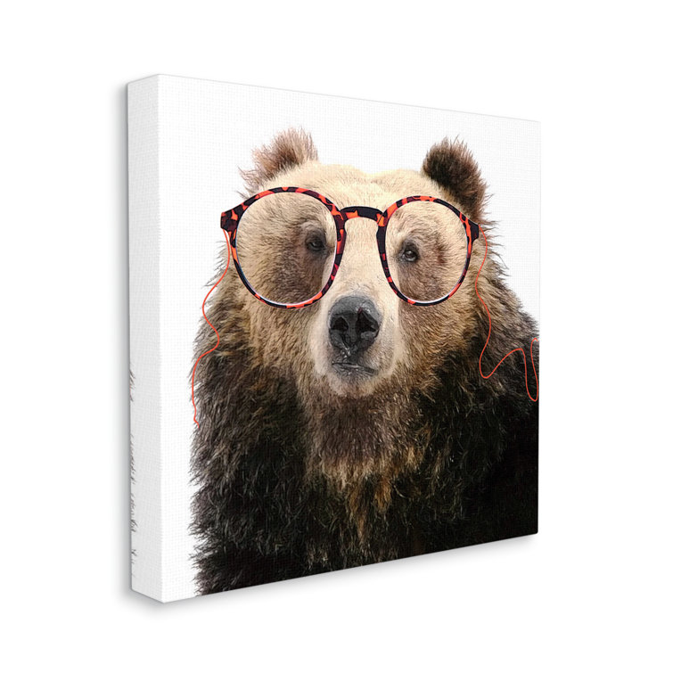Stupell Industries Funny Grizzly Bear Wearing Glasses On Canvas by Karen Smith Print