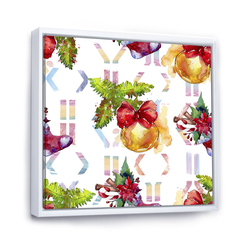 «Christmas Winter Holiday Symbols», impression sur toile, H 16 po x l 16 po x P 1 po, Cadre flottant blanc