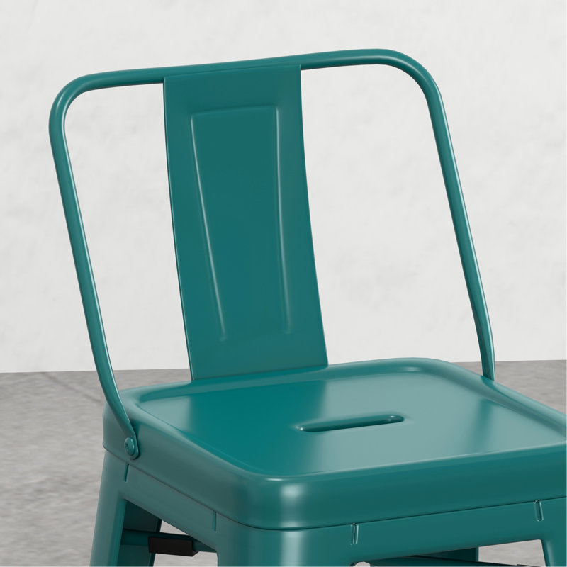 Tabourets de comptoir en métal bleu sarcelle (2) - dossiers incurvés pour plus de facilité, repose-pieds, fabrication stable avec entretoise, embouts en plastique (de 2), finition, dossier procurant une excellente posture et un soutien confortable