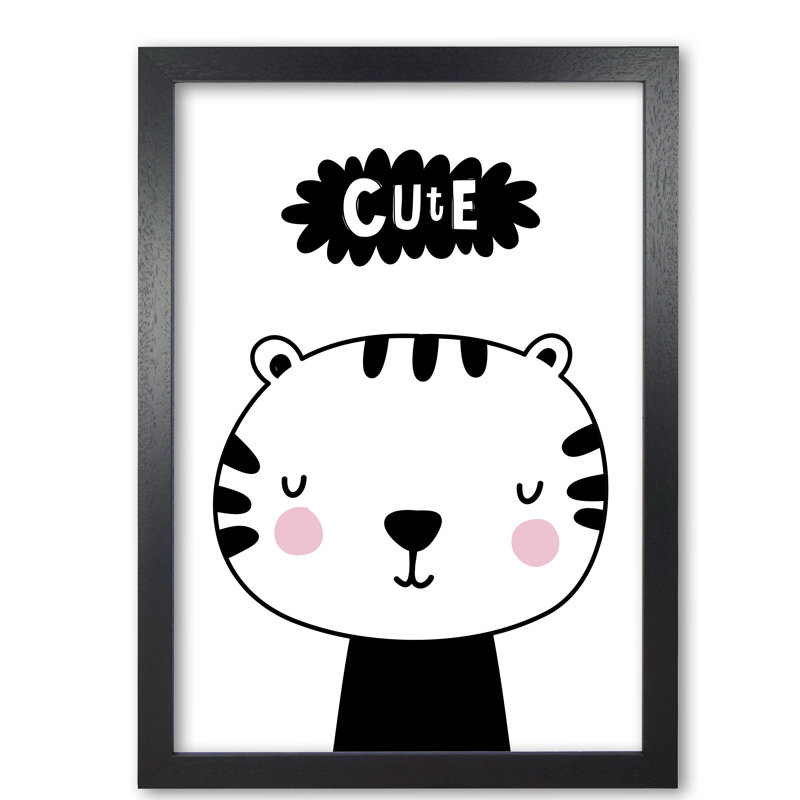 Cute Scandi Tiger - Painting, 42 cm H x 30 cm W x 5 cm D, Black Grain Frame