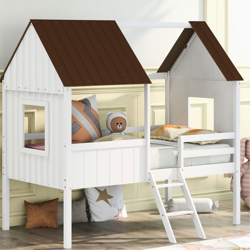 Lit simple en bois pour lit simple - deux fenêtres latérales pour un sommeil confortable et sain