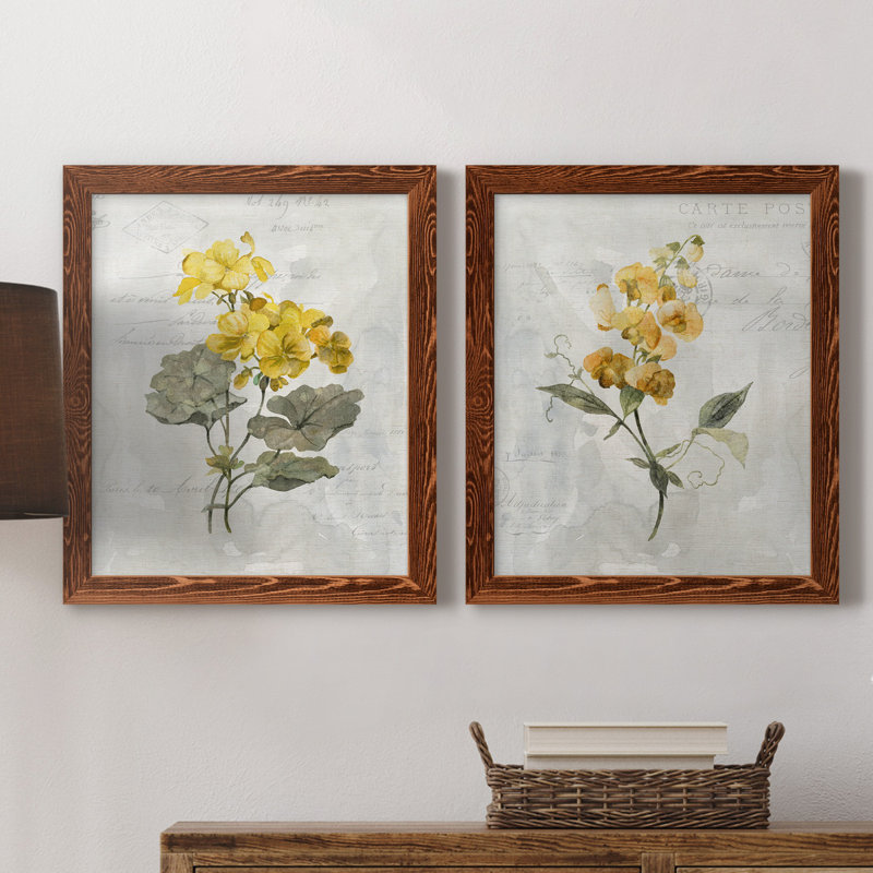 Canari lin géranium - ensemble de 2 reproductions d'art, Toile avec cadre érable, Pas de tapis, H 24 po x l 36 po x P 1,5 po
