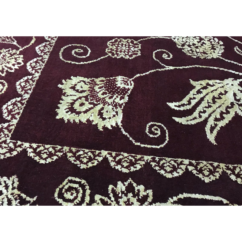 Tapis rouge noué à la main de haute qualité, Rectangle 6 pi 1 po x 9 pi