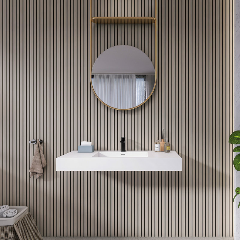 Lavabo de salle de bain mural rectangulaire en résine de pierre 47,2 po, vasque à surface solide blanc mat