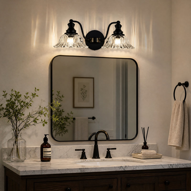 Éclairage de meuble-lavabo rétro noir mat, Noir mat, Clair, Deux lumières