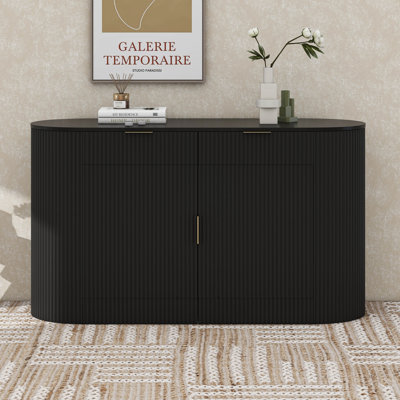 Modern Storage Cabinet – 2 Doors & 2 Drawers, Curved Side Door & 3-Tier Shelves