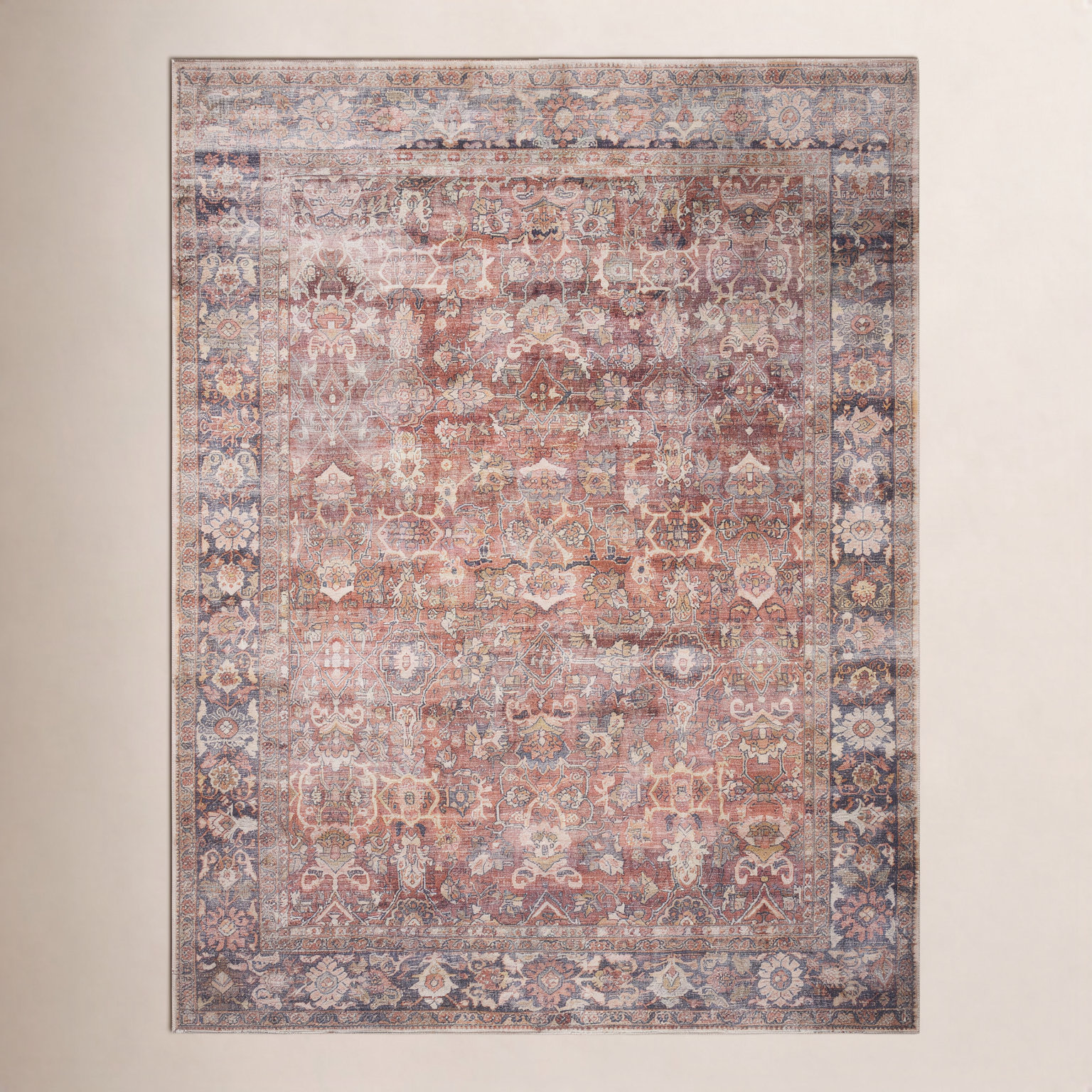 Portman Spice Orange Blue Oriental Rug, Rectangle 5' x 7'6"