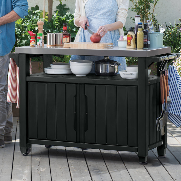 Arrilla Bar Cart Made of Durable Wood-look Resin And Stainless Steel Countertop