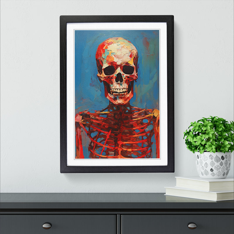 Skeleton Expressionism - Single Picture Frame Print on Wood, 64cm H x 46cm W, Black Framed