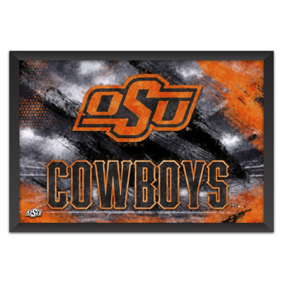 Sporticulture NCAA Oklahoma State Cowboys - Affiche encadrée avec logo de l'équipe, style pinceau, 35,5 x 51 cm (14 x 20 pouces), idéale pour les amateurs de football américain.