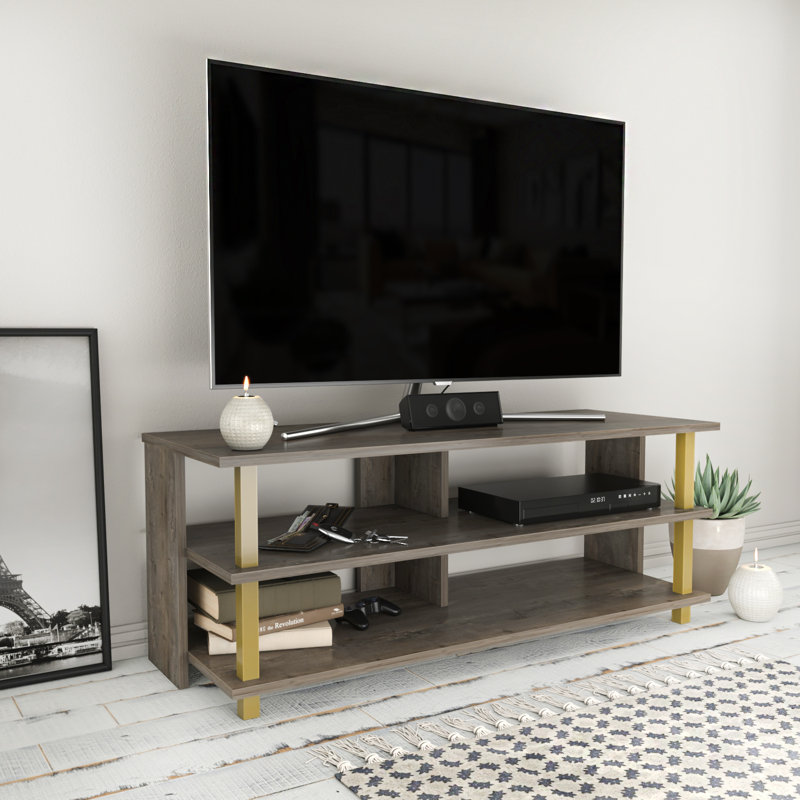 Aleysa TV Stand for TVs up to 50", Gold/Dark Oak