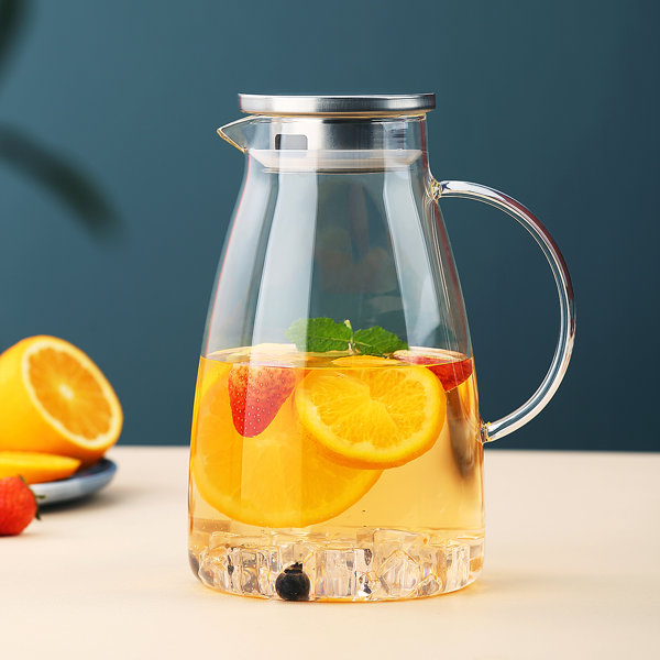 Ebern Designs 1.5 Liter 51 Oz Glass Pitcher With Lid, Glass Water ...