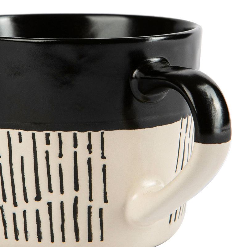 Nicola Spring - Dipped Dash Stoneware Coffee Mugs, Black