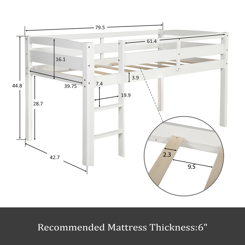 Twin Wood Loft Bed Low Loft Beds With Ladder,Twin, White