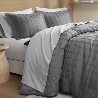 Ensemble d'édredon à rayures 7 pièces avec draps, taies décoratives et taies d'oreiller