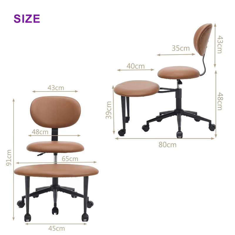Height Adjustable Office Chair, 360° Swivel Backrest Chair, Chenille Fabric, Supports Cross-legged Sitting, Brown