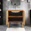 Meuble-lavabo simple autoportant 30 po en chêne avec plateau en céramique blanche