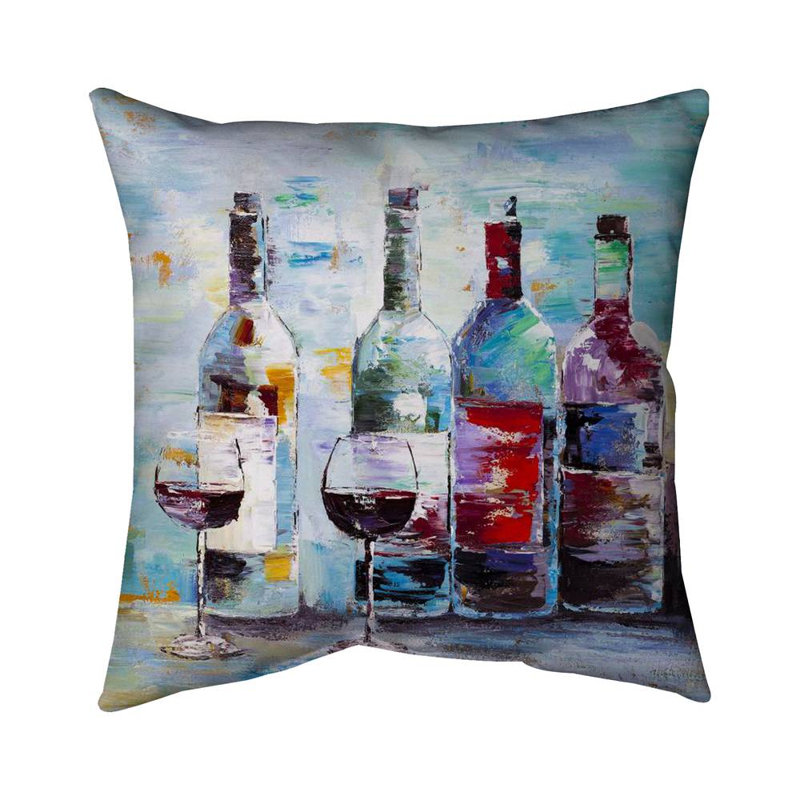 Four bottles of wine - 20"x20" Throw pillow cover - Poly twill - Print on demand