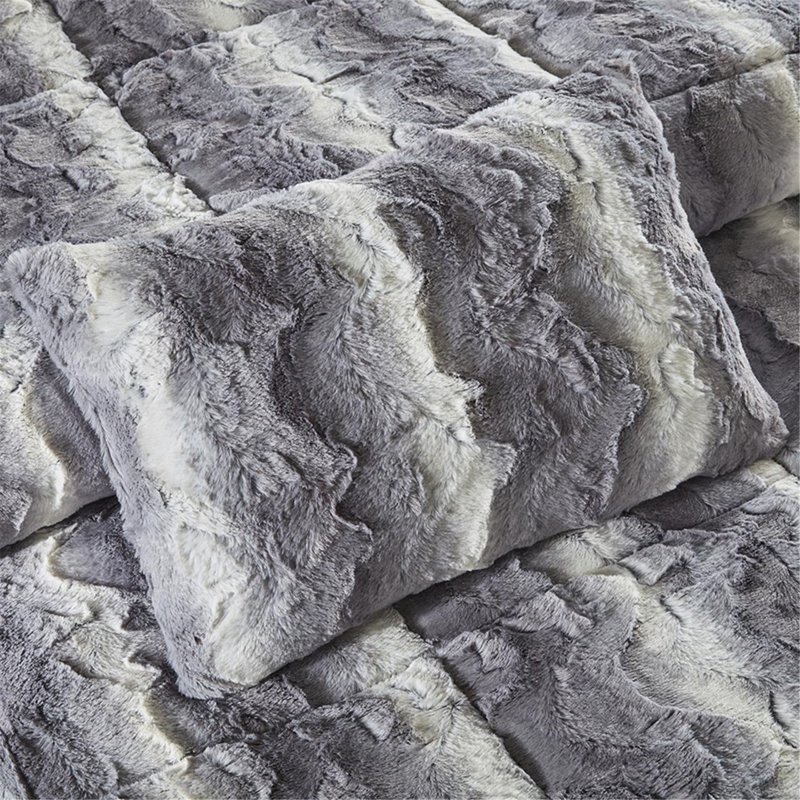 Édredon gris en fausse fourrure - double / grand, couvre-lit double / grand en tissu extensible, matériau respirant, Gris