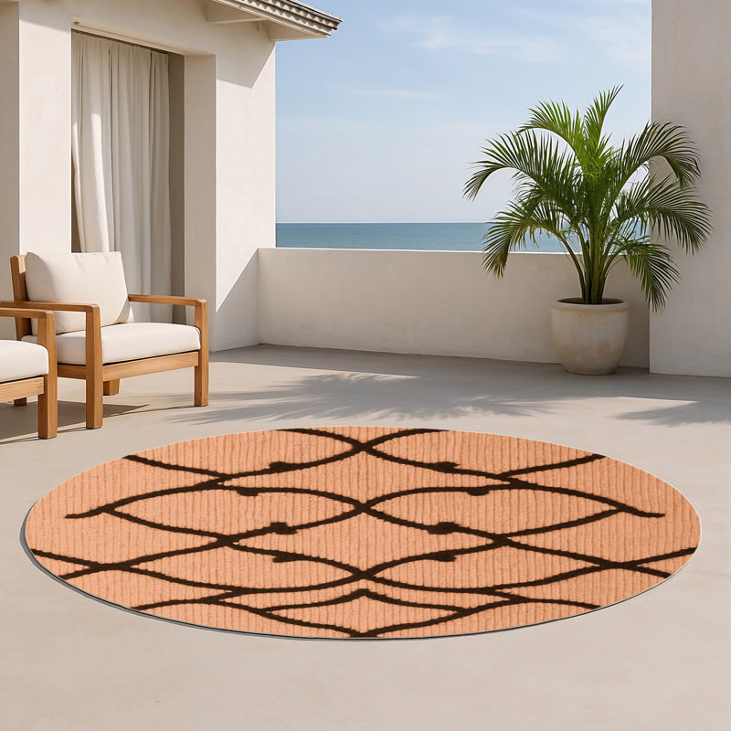 Trellis Orange Indoor and Outdoor Area Rug, Round 5'