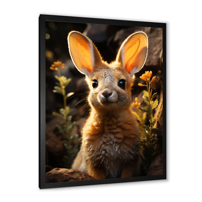 Mignon portrait de kangourou I - animaux, art mural dans le salon, Cadre photo noir, H 44 po x l 34 po x P 1,5 po