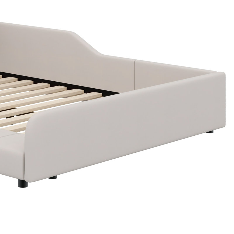 Lit plateforme tapissier avec rangement Leavie, Beige, Double