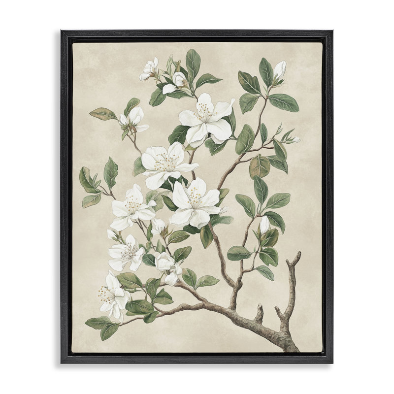 Cadre flottant rétro avec arbre fleuri, design par Petal Prints Design, H 31 po x l 25 po, Cadre flottant noir de jais