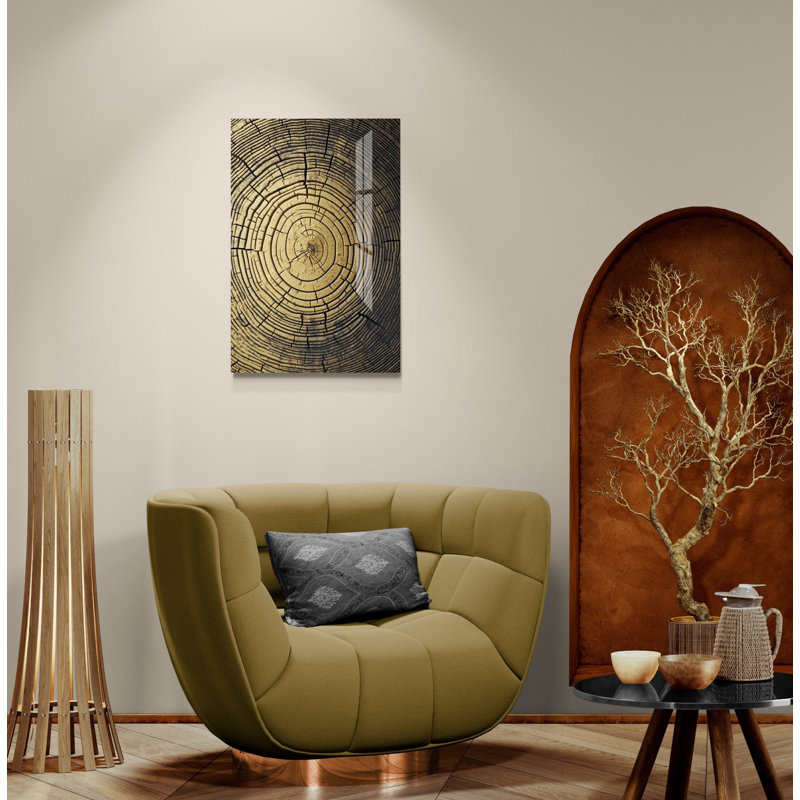 Décoration murale corps en verre trempé or, reproduction d'art abstrait et moderne sur verre, H 35,5 po x l 23,5 po