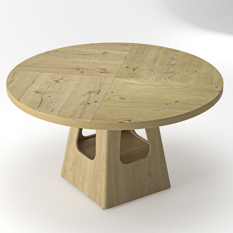 Table à dîner ronde 47 po avec plateau en bois et base de rangement 47 po, Naturel