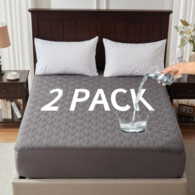 Ensemble de 2 protège-matelas imperméables, surmatelas double avec poche profonde de 6 à 15 po de profondeur, couvre-matelas doux et respirant pour chambre à coucher, dortoir universitaire (gris)