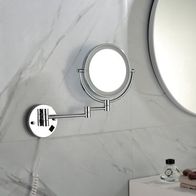 8 Inch Led Wall Mounted Double Magnifying Beauty Care Hygiene Sanitary Mirror - 12 Extension, Matte Black, 1x/3x Magnification, 360 Degree Rotation, Waterproof Button Shaving Health