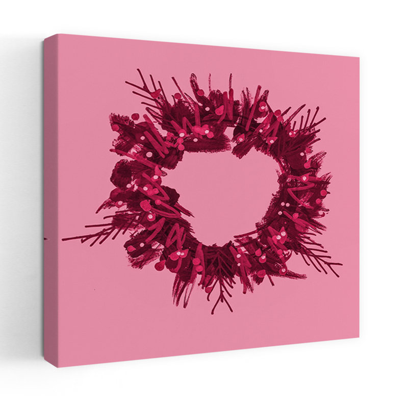 Pink Christmas Wreath Abstract Modern Winter Wall Art Print 1 Piece Wrapped Canvas Wall Art, 81.28cm H x 81.28cm W
