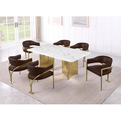 Ensemble de salle à manger en marbre blanc Grand avec chaises d'appoint Leathaire