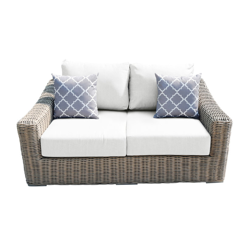 Sommerville 66.9'' Wide Wicker Loveseat with Cushions, White