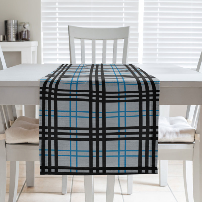 Paid Polyester Table Runner, 72" L x 16" W, Silver/Honolulu Blue/Black
