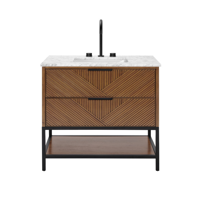 Diamond 36'' W Single Vanity, Matte Black, Walnut, White Quartz