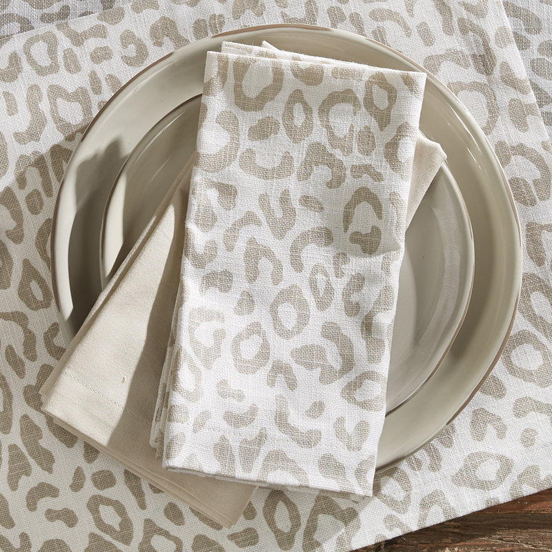 Natural Leisha Leopard Printed Napkin Set of 4, Beige