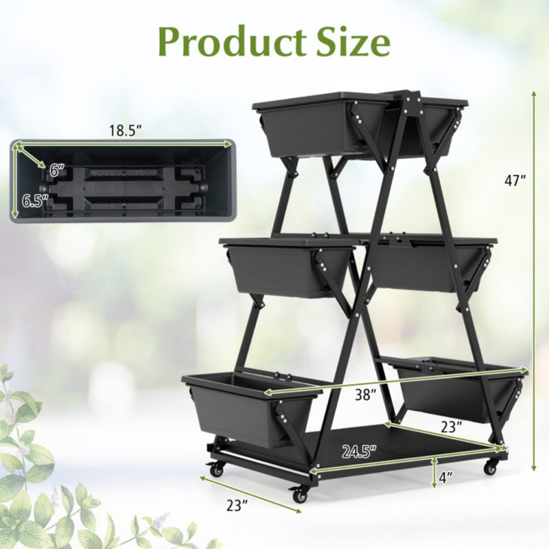 Raised Garden Bed With 4 Wheels Tiered Planter Stand Elevated Garden Planter
