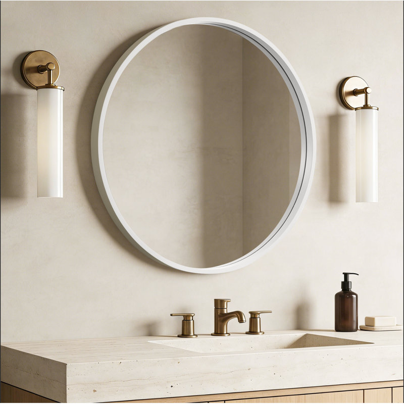 Karrina Accent Wood Round Mirror, 32" x 32", White