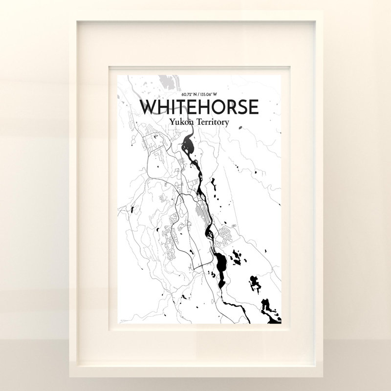 «Whitehorse City Map», impression, Noir et blanc, H 27,6 po x l 19,7 po