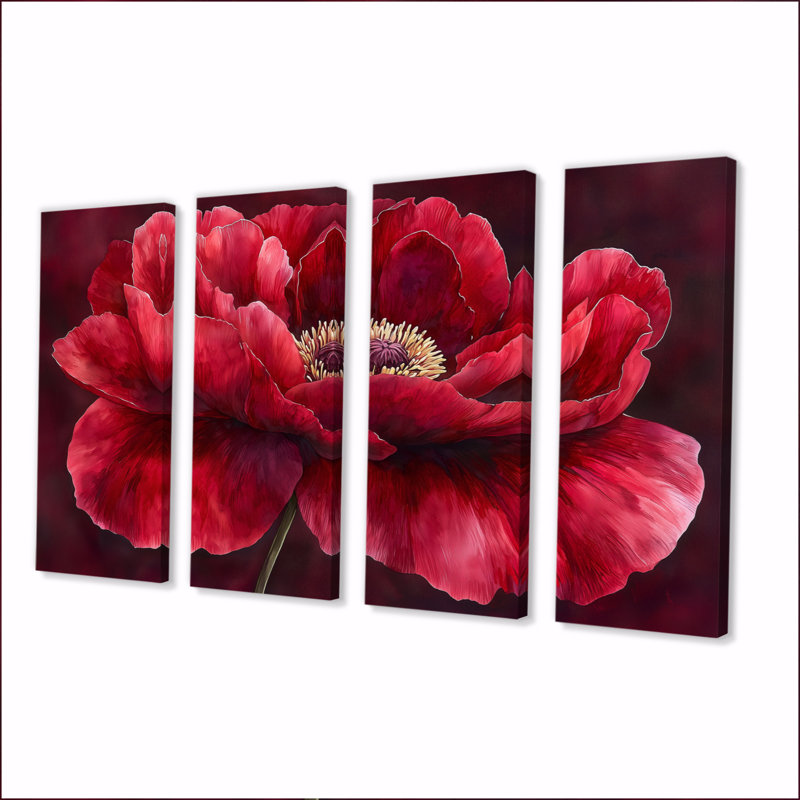 Velours bourgogne pivoine douce symphonie II - pivoines, art mural - ensemble d'art mural Traditi, H 28 po x l 48 po, 4