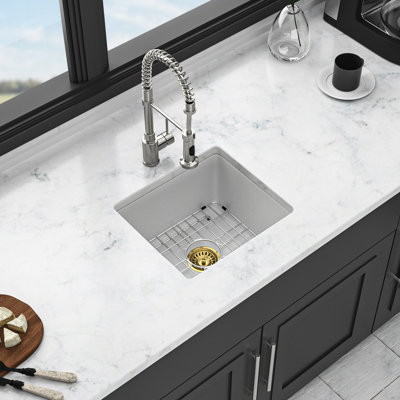 White Granite Composite Undermount Kitchen Sink, Quartz Material, Quiet Operation, Non - Porous Surface, Standard Drain Thick Stone Eliminates Noise, Smooth Surface Protects Hands, Rounded Corners,