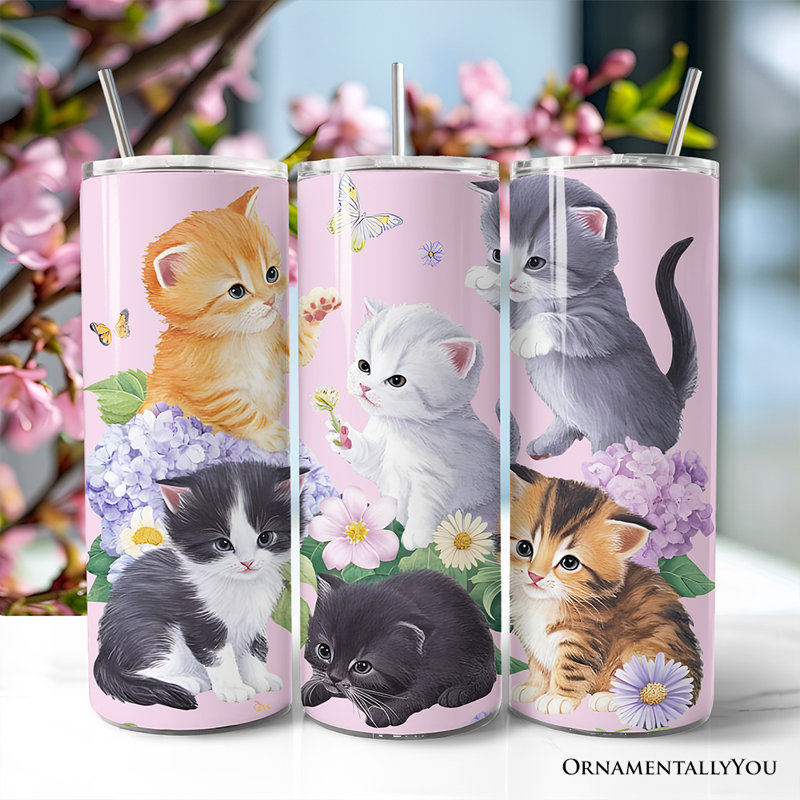 Gobelet personnalisé 20 oz avec couvercle et tasse en acier inoxydable pour chat mignon Cottagecore