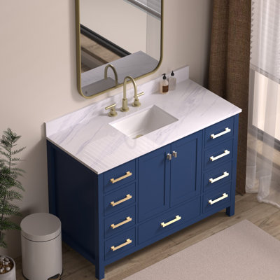 48" Engineered Stone Bathroom Vanity Top with Rectangular Undermount Ceramic Sink and Backsplash