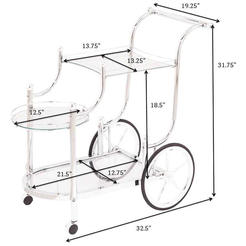 3 chariots de cuisine avec tablettes réfléchissantes lisses et métalliques transparentes en verre trempé, idéales pour le rangement dans la salle à manger, unité profonde de 19,47 pouces offrant une finition moderne et polie, rangement fonctionnel