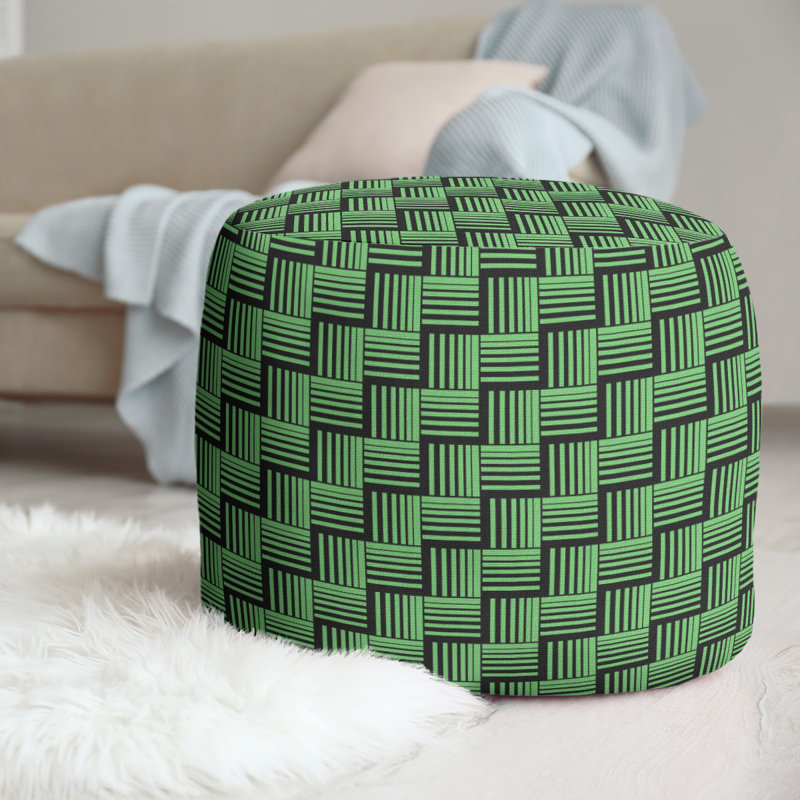 Upholstered Pouf, Green/Black