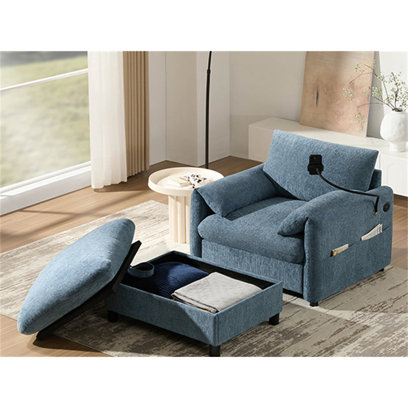 Canapé simple 38 po avec repose-pieds, Bleu
