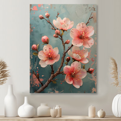  «Pink Gray Cherry Blossom Feminine Charm II - Décoration murale cerisier en fleurs