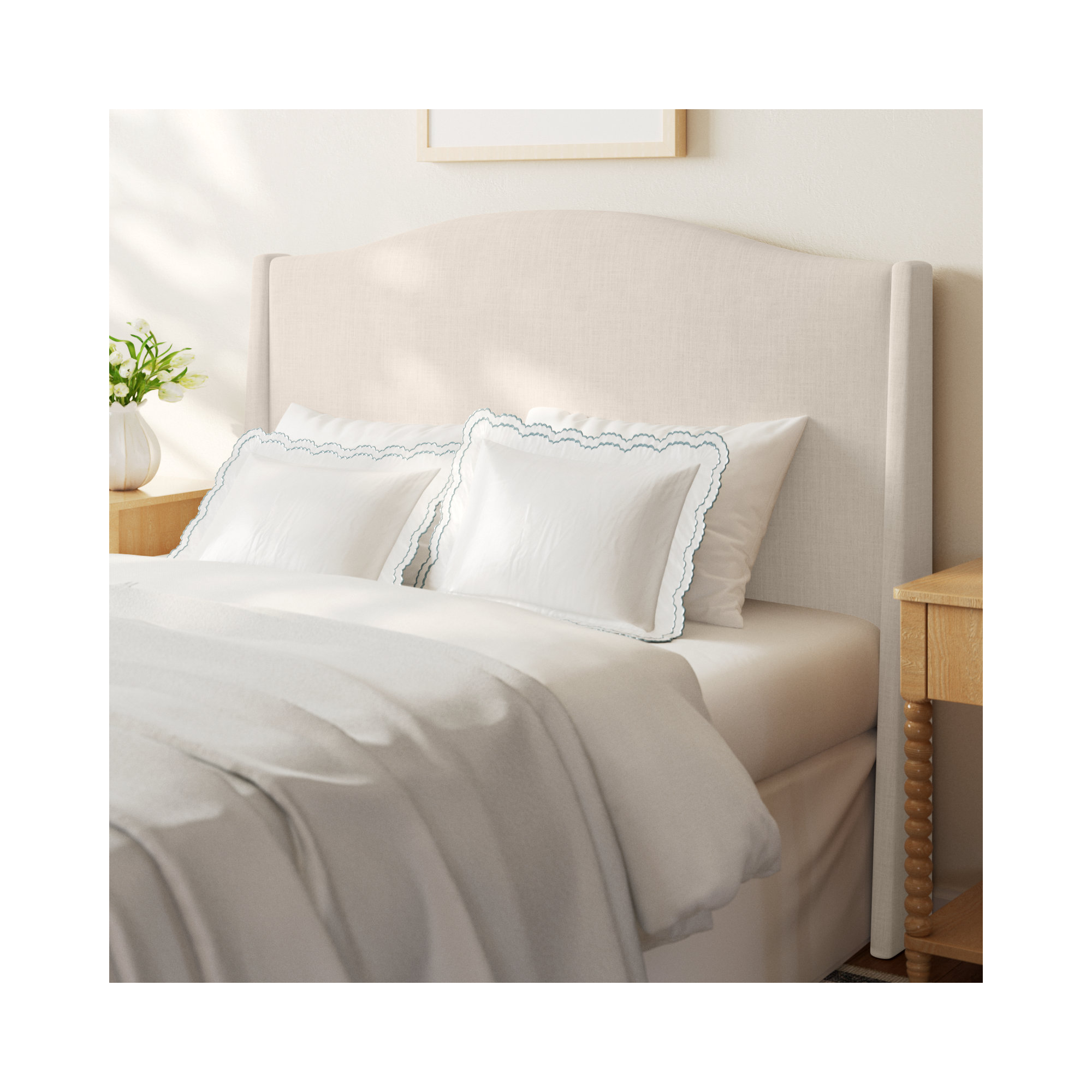 Byrd Upholstered Wingback Headboard, Classic Talc Linen, Queen