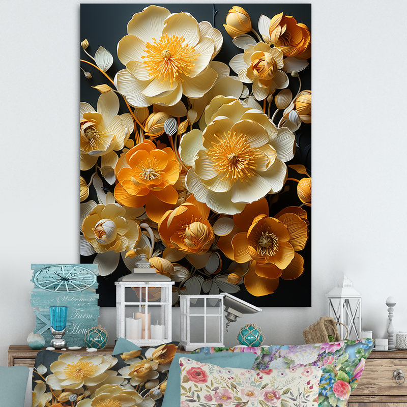 Bouton d'or avec leur caractéristique incurvée sur toile, H 20 po x l 12 po x P 1 po, Toile tendue
